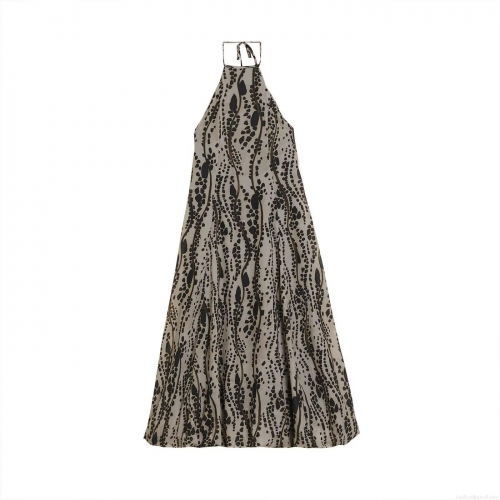 Women Halter Neck Maxi Dress Polyester Abstract Animal Print Backless Sleeveless Loose Fit Summer Vacation Beach Party Elegant Long Dress