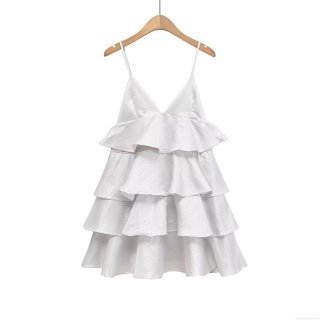 Women's Sexy V-Neck Tiered Mini Dress Spaghetti Strap Ruffle Satin Metallic Sheen Party Evening Dress Elegant Sleeveless Short Cake Dress