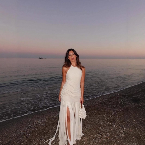 Women's Halter Neck Backless Maxi Dress Polyester Knit Long Fringe Tassel Beach Vacation Party Dress Bohemian Elegant Sexy Dress for Women