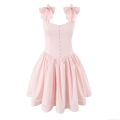 Sweet Pink Bowknot Sleeveless Mini Dress Elegant Cotton Blend Slim Fit Party Dress With Button Decor And Lace Trim For Women