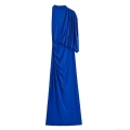 Women Sexy One Shoulder Pleated Maxi Dress Elegant Ruched Layered Evening Party Cocktail Wedding Guest Gown Solid Color Polyester Long Dress