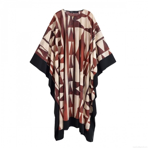 Women's Bohemian Geometric Print Mini Dress Loose Batwing Sleeveless Beach Cover Up Polyester Casual Vacation Tunic Dress