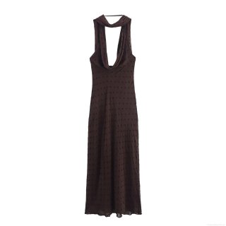 Women Sexy Polka Dot Halter Backless Maxi Dress With Scarf Chiffon Polyester Elegant Resort Vacation Party Long Dress For Women