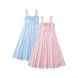 French Retro Women's Sleeveless Backless Lace Up Maxi Dress Elegant Ruched Chest Side Split A-Line Polyester Chiffon Camisole Dress For Summer Vacation Daily Wear