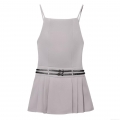 Women's Sexy Backless Pleated Mini Dress Elegant Grey V-Neck Camisole Party Dress With Double Black Leather Belt Decoration