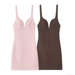 Women Sexy Deep V Neck Back Bow Mini Dress Solid Color Bodycon Sleeveless Cami Dress For Party Dating Summer Elegant Polyester Spandex Skinny Dress