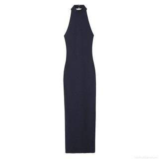 Women's Sexy Halter Neck Backless Ruched Maxi Dress Polyester Knit Sleeveless Bodycon Elegant Evening Party Socialite Long Dress