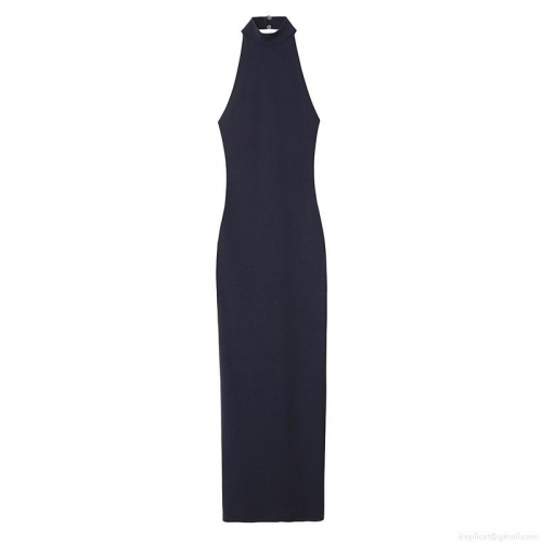 Women's Sexy Halter Neck Backless Ruched Maxi Dress Polyester Knit Sleeveless Bodycon Elegant Evening Party Socialite Long Dress