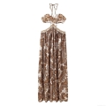 Women's Sexy Halter Neck Cut Out Maxi Dress Bohemian Paisley Print Sleeveless Backless Slim Fit Vacation Long Dress Polyester Summer Beachwear