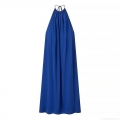 Elegant Royal Blue Halter Neck Maxi Dress For Women Backless Solid Color Polyester Draping Long Dress Party Vacation Evening Wear