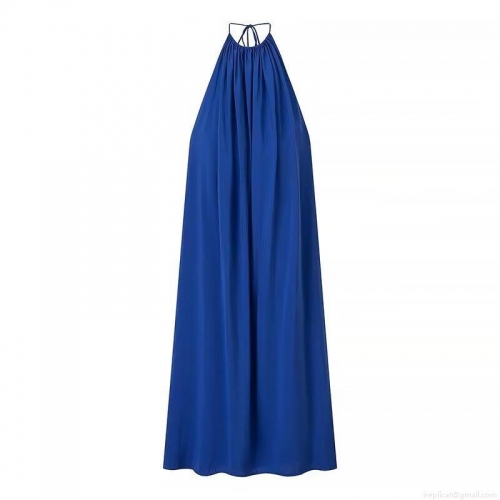 Elegant Royal Blue Halter Neck Maxi Dress For Women Backless Solid Color Polyester Draping Long Dress Party Vacation Evening Wear