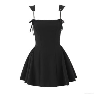 Women's Sexy French Style Backless Bandage Puffy Mini Dress Spaghetti Strap Polyester Spandex Bodycon Party Clubwear Sleeveless Black Sundress