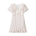 Women's Sweet Floral Print Mini Dress Elegant V-Neck Ruffle Short Sleeve Polyester Rose Pattern Summer Short Dress Casual Fashion Sundress