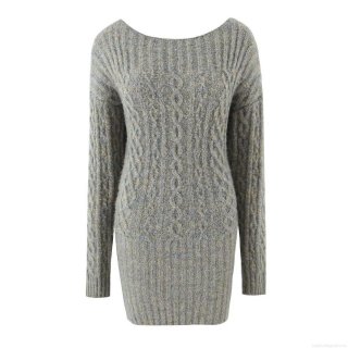 Women's Cable Knit Off Shoulder Sweater Dress Sexy Bodycon Long Sleeve Heather Grey Mini Dress Autumn Winter Elegant Slim Fit Knitted Polyester Blend Party Clubwear