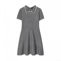 Women's Elegant Knit Short Sleeve Dress With Checkered Peter Pan Collar Vintage A-Line Casual Mini Dress For Party Daily Wear