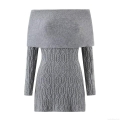 Women's Sexy Off Shoulder Long Sleeve Knitted Mini Dress Cable Knit Solid Color Bodycon Sweater Dress Elegant Party Outfits For Ladies