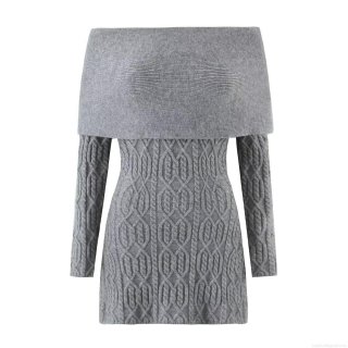Women's Sexy Off Shoulder Long Sleeve Knitted Mini Dress Cable Knit Solid Color Bodycon Sweater Dress Elegant Party Outfits For Ladies