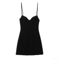 Women Elegant Heart Neck Suede Mini Dress Sexy Slim Fit Spaghetti Strap A-Line Party Short Dress With Invisible Zipper
