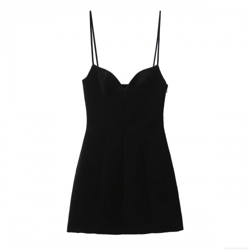 Women Elegant Heart Neck Suede Mini Dress Sexy Slim Fit Spaghetti Strap A-Line Party Short Dress With Invisible Zipper