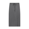 Women's Elegant High Waist Midi Skirt With Belt Side Split Sexy Straight Polyester Skirt For Streetwear Office Casual Grey Bottoms