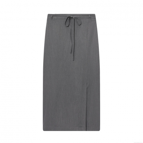 Women's Elegant High Waist Midi Skirt With Belt Side Split Sexy Straight Polyester Skirt For Streetwear Office Casual Grey Bottoms