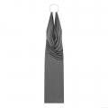 Women Elegant Metallic Neck Ring Halter Maxi Dress Ruched Draped Backless Sleeveless Bodycon Long Dress For Party Club Evening Wedding Guest Summer Grey