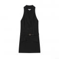 Women's Sleeveless Blazer Mini Dress With Gold Buckle Belt Elegant Double Breasted Office Party Slim Fit Bodycon Vest Dress Solid Color Lapel V-Neck Polyester Chic Ladies Short Dress