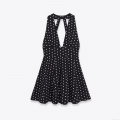 Women's Sexy V-Neck Halter Polka Dot Mini Dress Polyester Sleeveless Hollow Out Backless A-Line Short Dress for Party Summer Club Elegant Fashion Dress