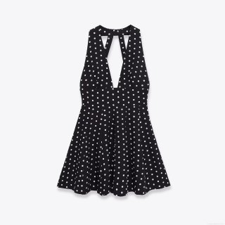 Women's Sexy V-Neck Halter Polka Dot Mini Dress Polyester Sleeveless Hollow Out Backless A-Line Short Dress for Party Summer Club Elegant Fashion Dress