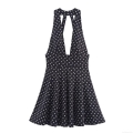 Women's Retro Polka Dot Halter Mini Dress Elegant Deep V Neck Backless Sleeveless Summer Party Dress Polyester A-Line Dress For Dating Lady