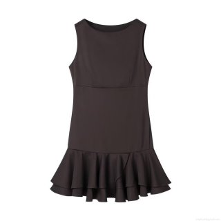 Women's Elegant Sleeveless Mini Dress Round Neck Layered Ruffle Hem Woven Polyester Blend Fabric Casual Vacation Party Dress