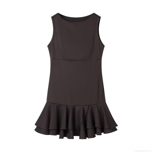 Women's Elegant Sleeveless Mini Dress Round Neck Layered Ruffle Hem Woven Polyester Blend Fabric Casual Vacation Party Dress