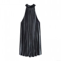 Sexy Women Velvet Acetate Satin Halter Mini Dress Pleated Backless Balloon Hem Evening Party Cocktail Celebrity Elegant Dress