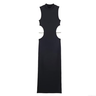 Women Sexy Cut-out Sleeveless Maxi Dress With Rhinestone Chain Decoration Elegant Acetate Satin Bodycon Evening Party Long Dress For Women