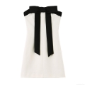 Women's Elegant Contrast Color Large Bow Tube Top Mini Dress Sleeveless Bodycon Party Evening Dress Polyester Cotton Slim Fit Short Dress