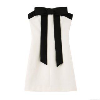 Women's Elegant Contrast Color Large Bow Tube Top Mini Dress Sleeveless Bodycon Party Evening Dress Polyester Cotton Slim Fit Short Dress
