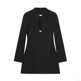 Women's Sexy Hollow Out V Neck Long Sleeve Mini Dress Slim Fit Bodycon Party Clubwear With Metal Buckle Polyester Solid Color Elegant Evening Dress