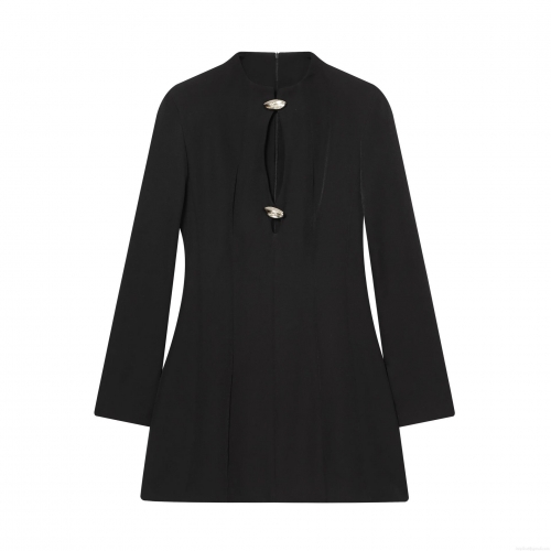 Women's Sexy Hollow Out V Neck Long Sleeve Mini Dress Slim Fit Bodycon Party Clubwear With Metal Buckle Polyester Solid Color Elegant Evening Dress