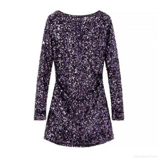 Women's Sparkly Sequin Long Sleeve Mini Dress Elegant Backless Bodycon Party Dress Sexy Clubwear Evening Gown Polyester Material