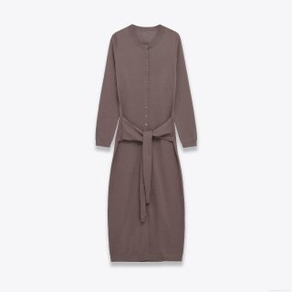 Women's Elegant Knitted Midi Dress Round Neck Long Sleeve Single-Breasted Sweater Dress with Belt Solid Color Slim Fit Cardigan Dress for Office Party Ladies