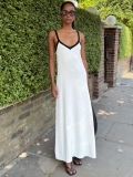 Women's Sexy Contrast V-Neck Sling Maxi Dress Knitted Cotton Blend Sleeveless Bodycon Long Dress for Summer Vacation Party Beachwear