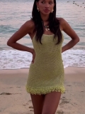 Women Sexy Crochet Mini Dress Backless Knitted Sling Beach Dress With Tassel Fringe Hem Summer Vacation Lime Green Bodycon Sundress