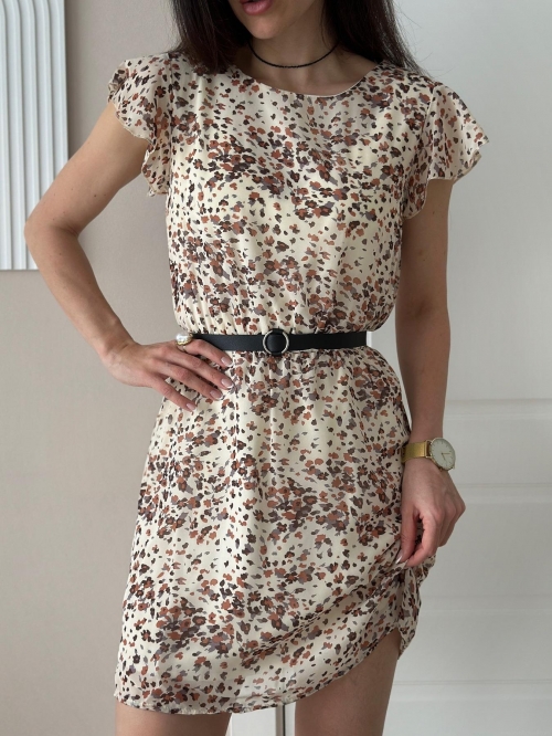 Women's Floral Print Mini Dress Chiffon Crew Neck Short Sleeve A-Line Skirt With Waist Belt Summer Casual Boho Chic Sexy Streetwear Party Dress