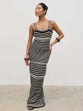 Women's Striped Knit Cami Maxi Dress Contrast Color Bodycon Crochet Beach Long Dress Elegant Summer Sleeveless Vestidos Holiday Slim Fit Outfits