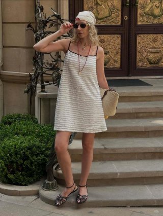 Women's Sexy Spaghetti Strap Midi Dress Sleeveless Backless Ruffle Textured Bodycon Cami Dress For Summer Vacation Beach Party Cotton Blend