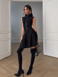 Women's Sexy Sleeveless High Neck Mini Dress Front Zipper Slim Fit Knitted A-Line Short Dress Solid Color Cotton Blend Summer Party Clubwear