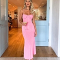 Women's Sexy Ruched Backless Long Dress Polyester Spandex Slim Fit Cross Strap V-Neck Sleeveless Summer Party Club Bodycon Maxi Dress