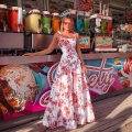 Women's Summer Rose Print Sling Maxi Dress Bohemian Floral Tiered Cake Skirt Holiday Beach Sleeveless Square Neck Long Dress
