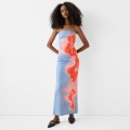 Women's Sexy Strapless Floral Print Bodycon Maxi Dress 95% Polyester 5% Spandex Side Slit Slim Fit Long Tube Dress For Summer Beach Resort Party