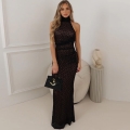 Elegant Sexy Black Lace Maxi Dress For Women Halter Halterneck Backless Slim Fit Mermaid Hem Evening Party Dress With Polyester Spandex Lining Long Dress